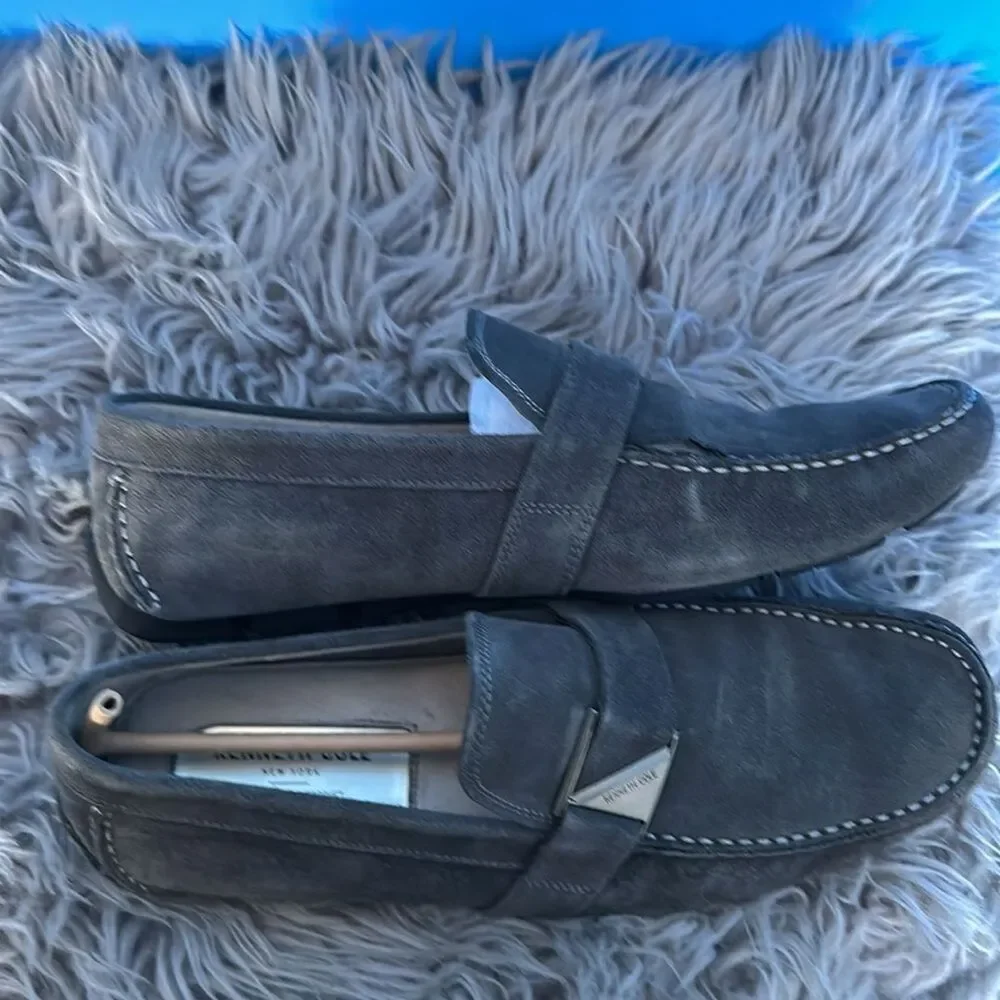 Kenneth Cole Men's Charcoal Gray Leather Slip on Loafers Size 10